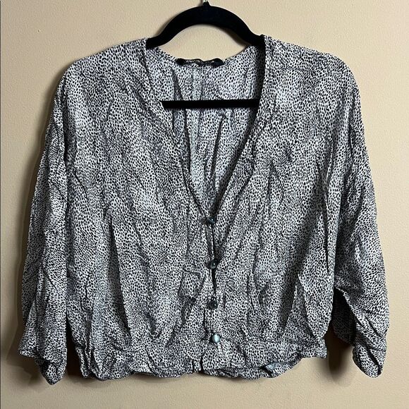 Zara Women’s Size Small Cheetah Print Boxy 3/4 Sleeve Blouse - Picture 1 of 6